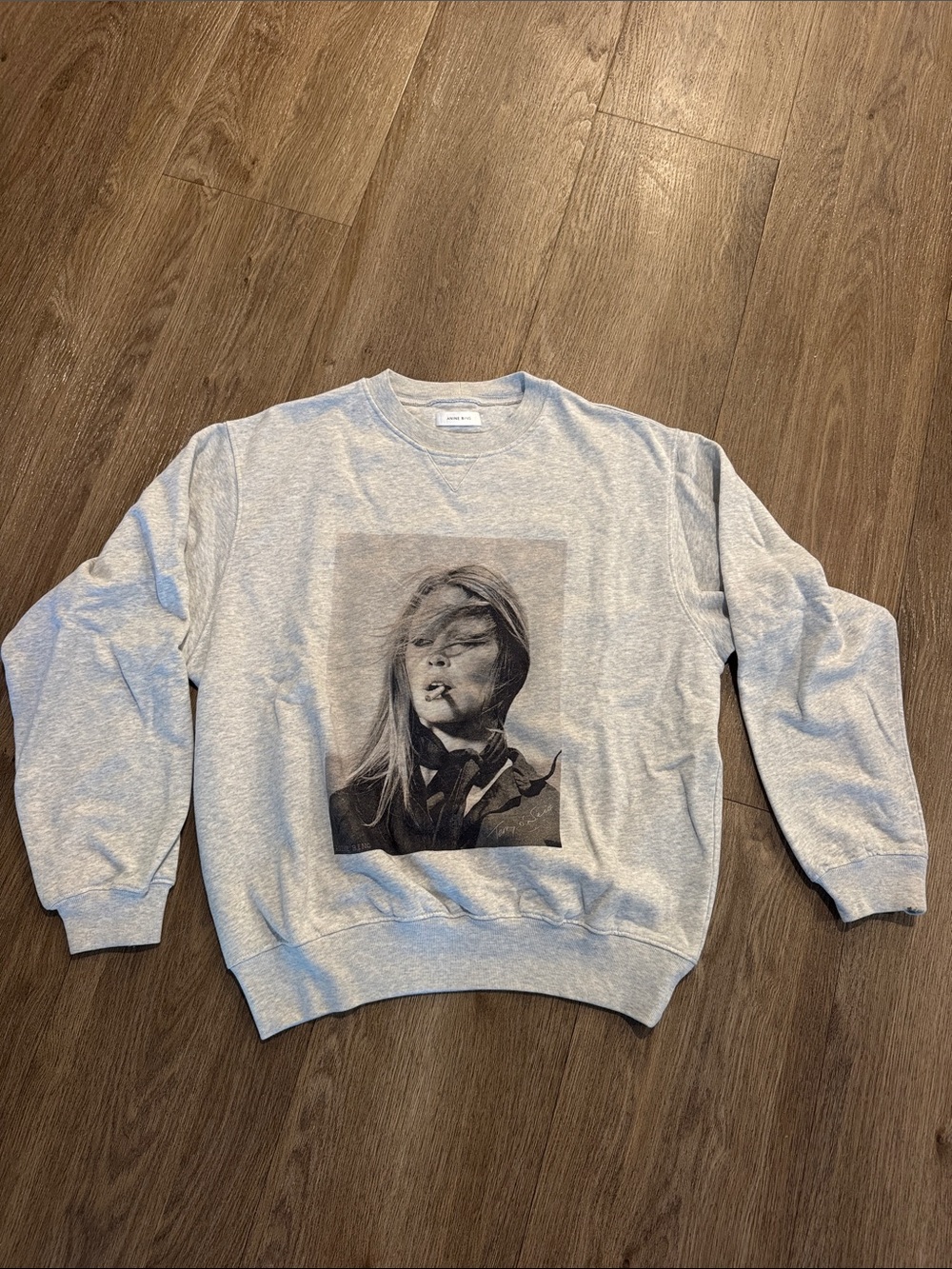 Gray Graphic Crewneck Sweatshirt with Photographic Print